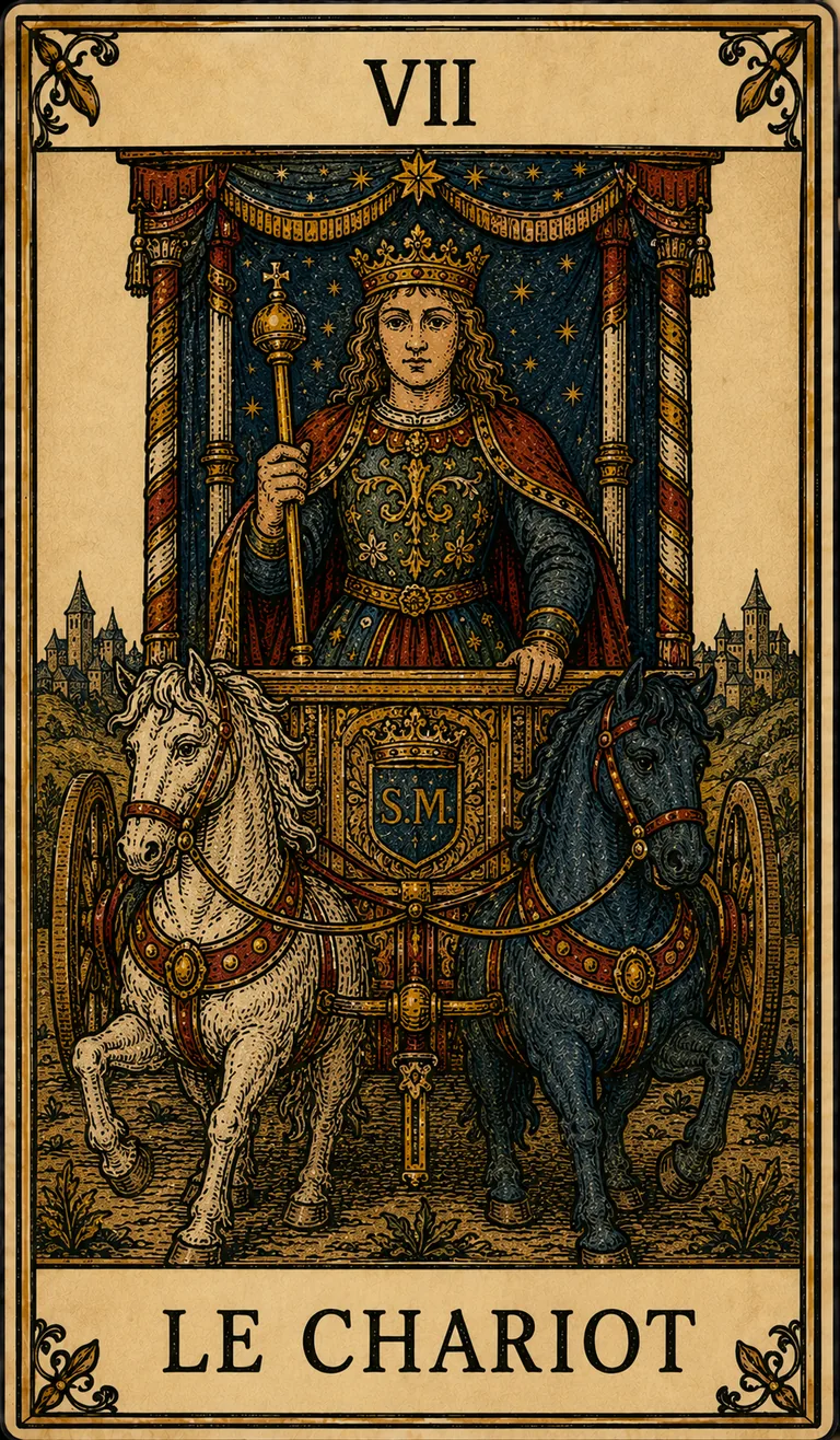 Le Chariot, carte du Tarot de Marseille Lames de Minuit