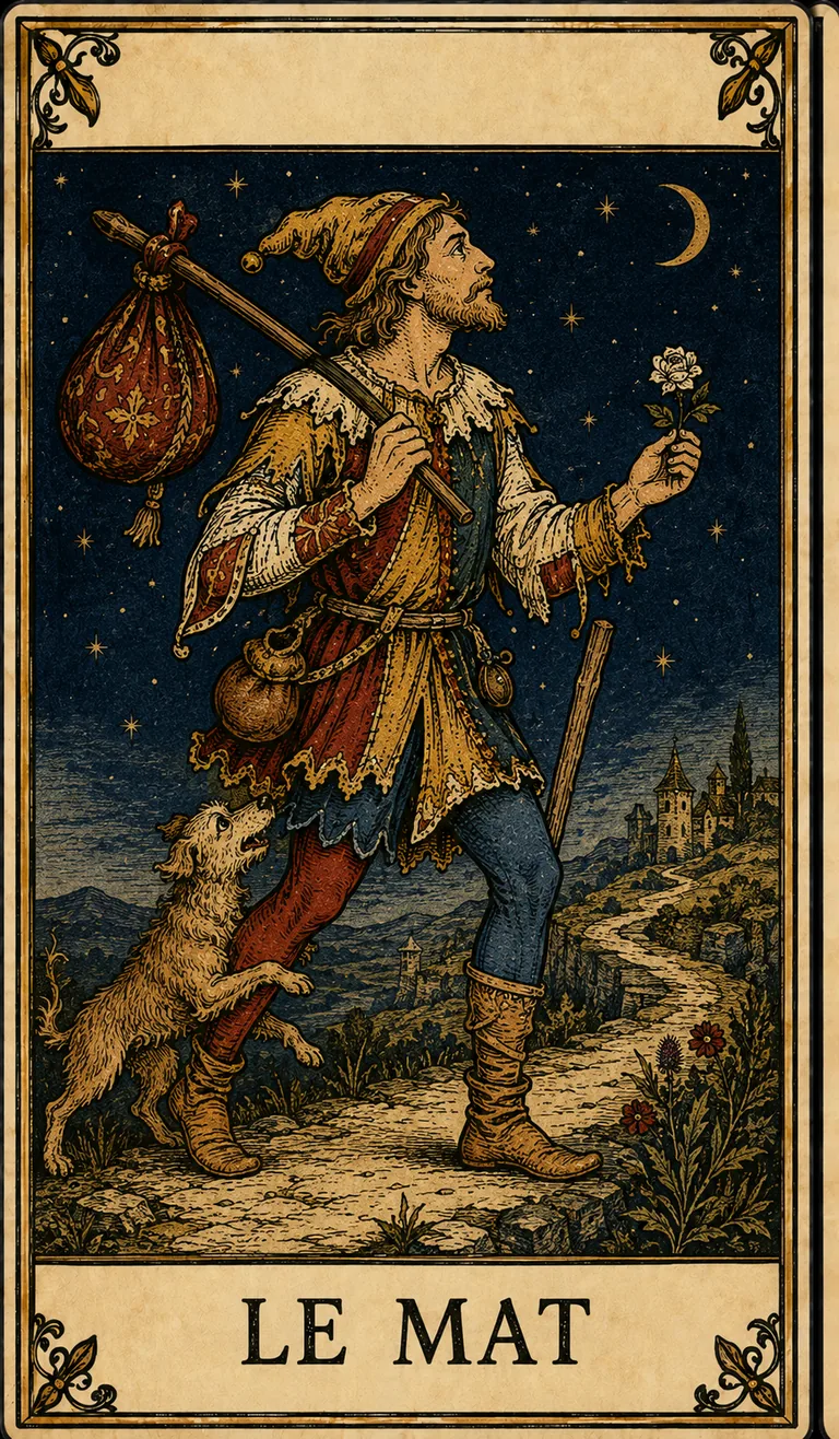 Le Mat, carte du Tarot de Marseille Lames de Minuit