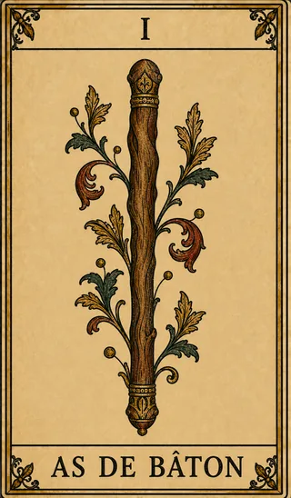 As de Bâton, carte du Tarot de Marseille Lames de Minuit