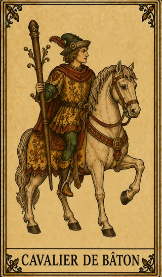 Cavalier de Bâton, carte du Tarot de Marseille Lames de Minuit
