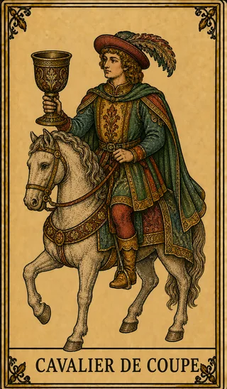 Cavalier de Coupe, carte du Tarot de Marseille Lames de Minuit