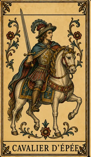 Cavalier d’Épée, carte du Tarot de Marseille Lames de Minuit