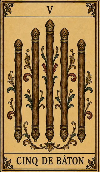 Cinq de Bâton, carte du Tarot de Marseille Lames de Minuit