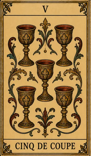 Cinq de Coupe, carte du Tarot de Marseille Lames de Minuit