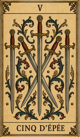 Cinq d’Épée, carte du Tarot de Marseille Lames de Minuit