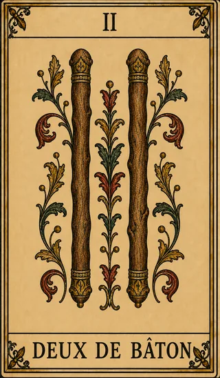 Deux de Bâton, carte du Tarot de Marseille Lames de Minuit