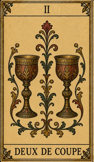 Deux de Coupe, carte du Tarot de Marseille Lames de Minuit