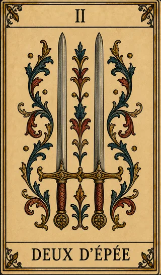 Deux d’Épée, carte du Tarot de Marseille Lames de Minuit