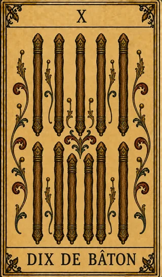 Dix de Bâton, carte du Tarot de Marseille Lames de Minuit