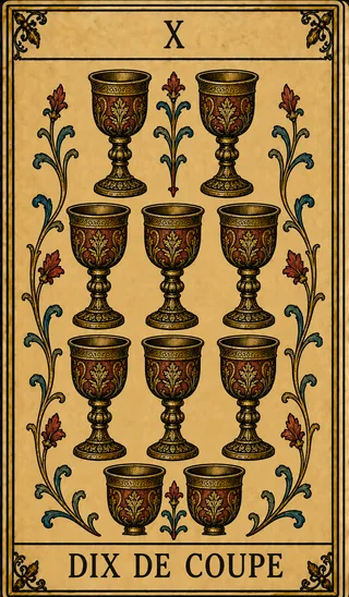 Dix de Coupe, carte du Tarot de Marseille Lames de Minuit