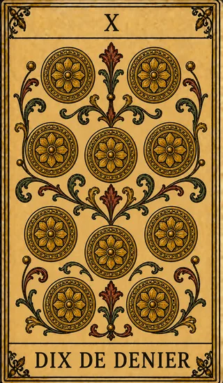 Dix de Denier, carte du Tarot de Marseille Lames de Minuit