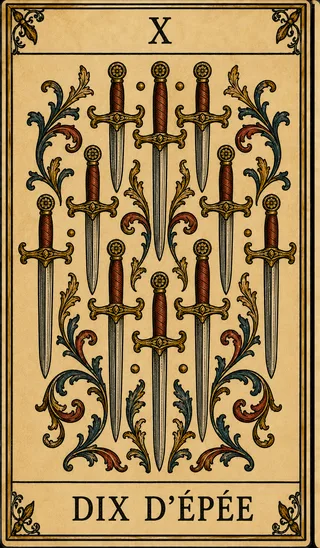 Dix d’Épée, carte du Tarot de Marseille Lames de Minuit