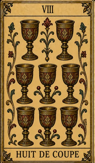Huit de Coupe, carte du Tarot de Marseille Lames de Minuit