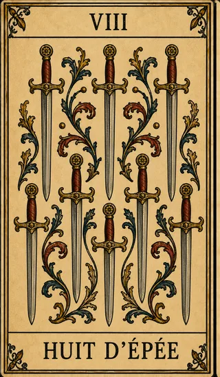 Huit d’Épée, carte du Tarot de Marseille Lames de Minuit