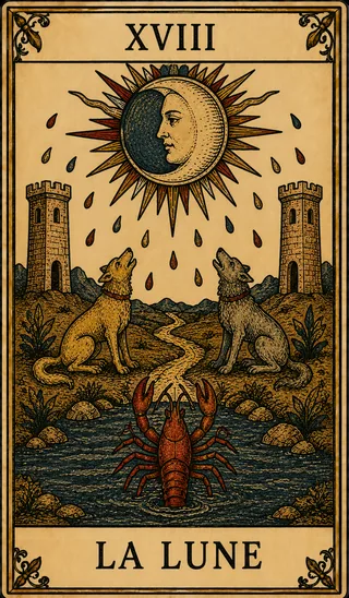 La Lune, carte du Tarot de Marseille Lames de Minuit