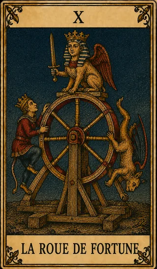 La Roue de Fortune, carte du Tarot de Marseille Lames de Minuit