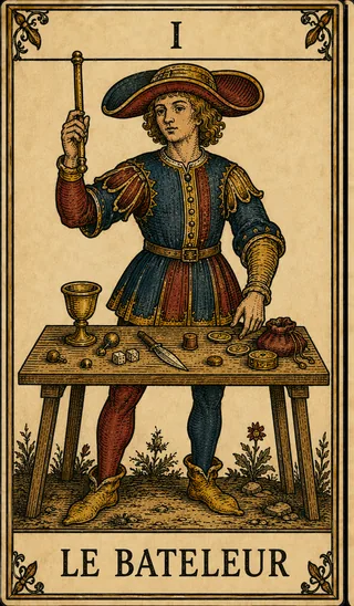 Le Bateleur, carte du Tarot de Marseille Lames de Minuit