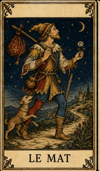 Le Mat, carte du Tarot de Marseille Lames de Minuit