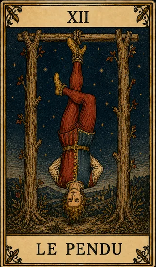 Le Pendu, carte du Tarot de Marseille Lames de Minuit