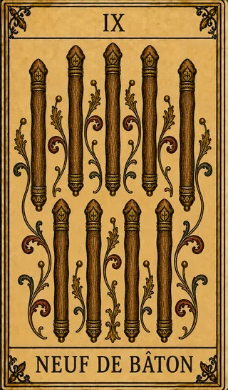 Neuf de Bâton, carte du Tarot de Marseille Lames de Minuit
