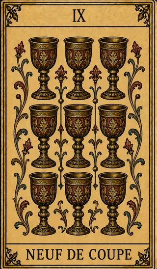 Neuf de Coupe, carte du Tarot de Marseille Lames de Minuit