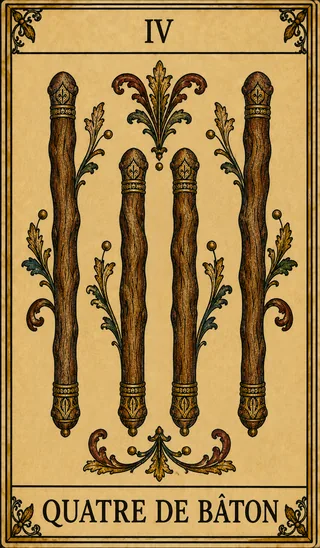 Quatre de Bâton, carte du Tarot de Marseille Lames de Minuit