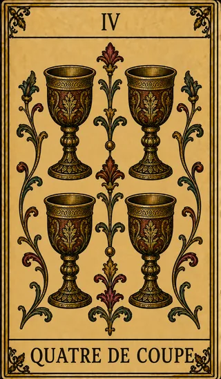 Quatre de Coupe, carte du Tarot de Marseille Lames de Minuit