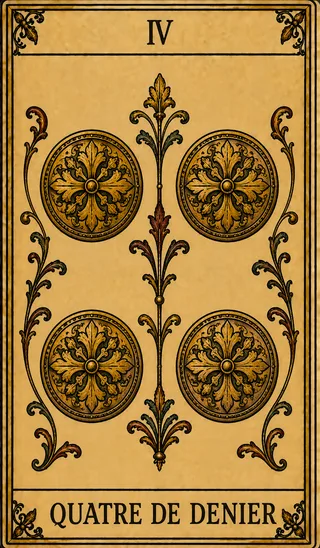 Quatre de Denier, carte du Tarot de Marseille Lames de Minuit