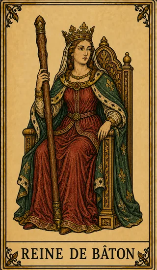 Reine de Bâton, carte du Tarot de Marseille Lames de Minuit