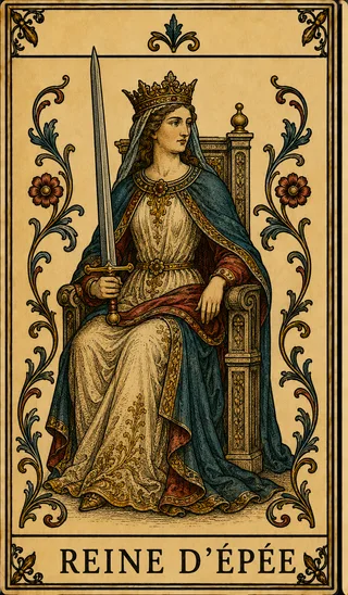Reine d’Épée, carte du Tarot de Marseille Lames de Minuit