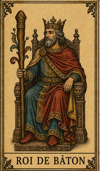 Roi de Bâton, carte du Tarot de Marseille Lames de Minuit