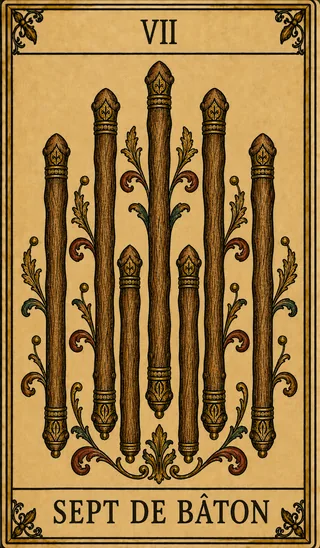 Sept de Bâton, carte du Tarot de Marseille Lames de Minuit