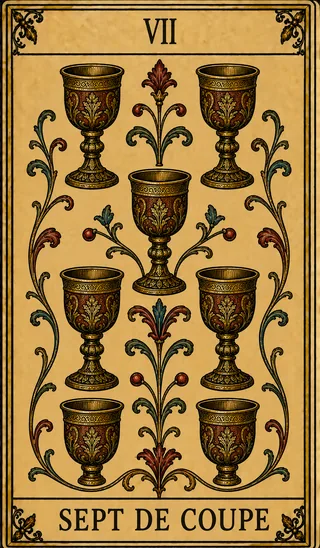 Sept de Coupe, carte du Tarot de Marseille Lames de Minuit