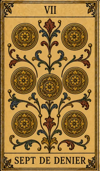 Sept de Denier, carte du Tarot de Marseille Lames de Minuit