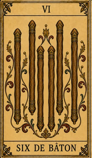 Six de Bâton, carte du Tarot de Marseille Lames de Minuit