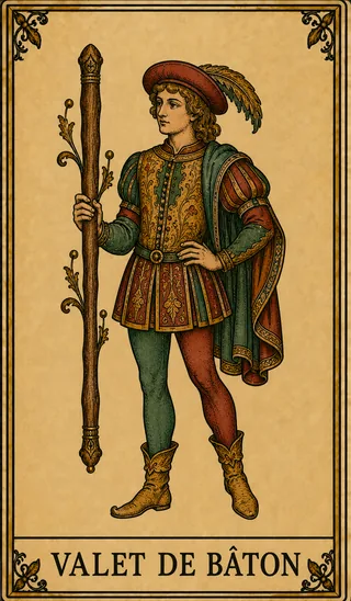 Valet de Bâton, carte du Tarot de Marseille Lames de Minuit