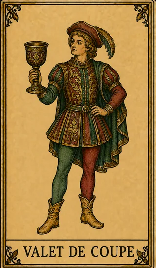 Valet de Coupe, carte du Tarot de Marseille Lames de Minuit